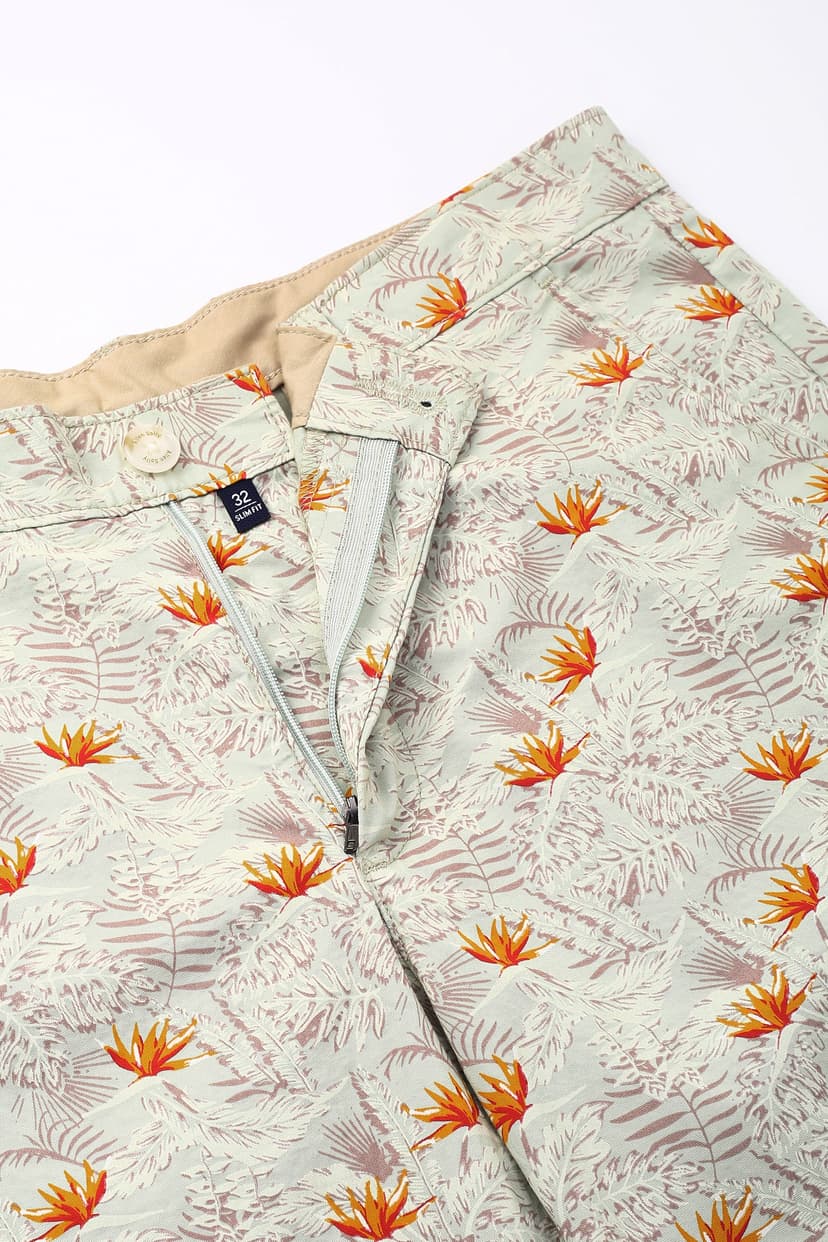 Men Green Printed Slim Fit Shorts