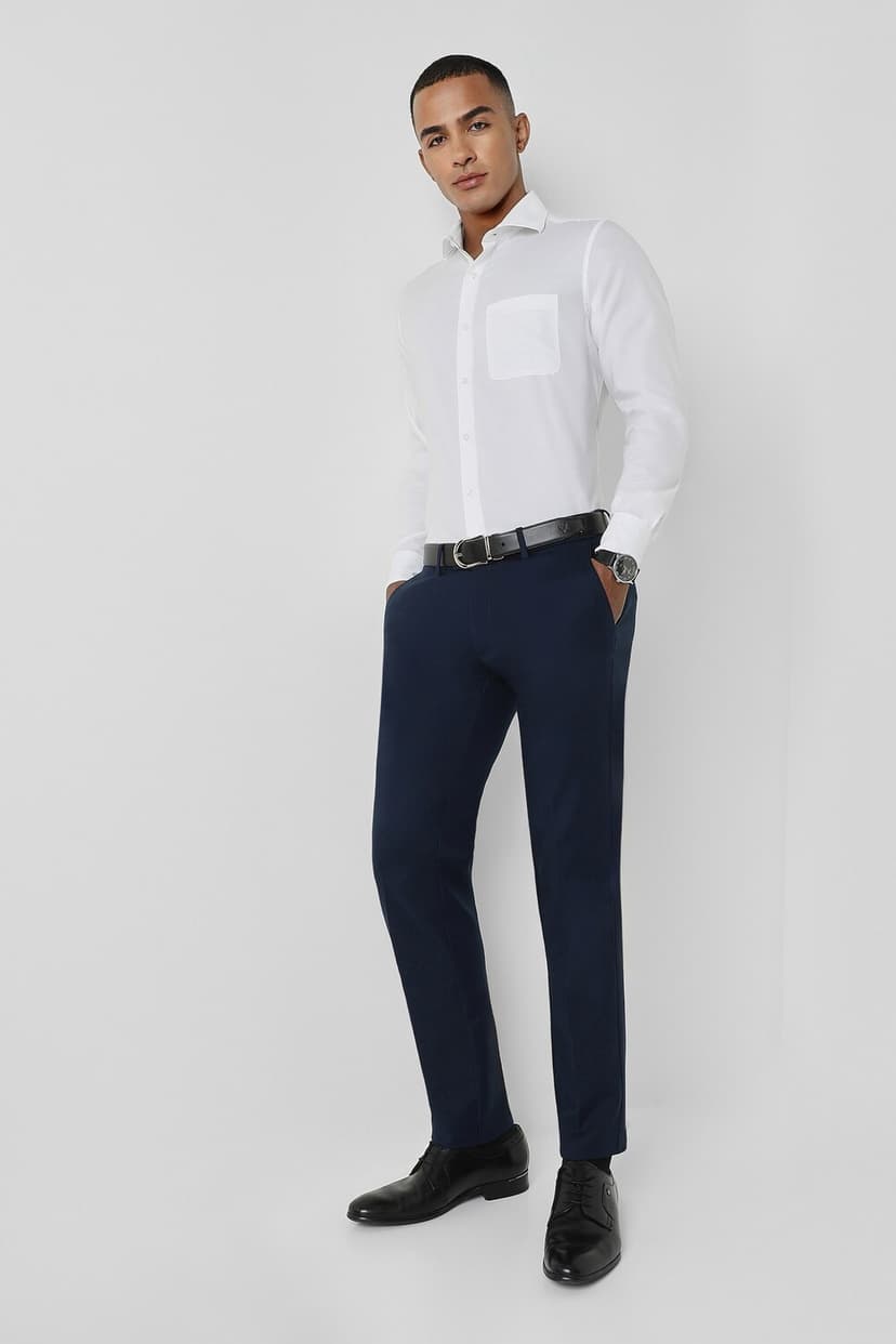 Men Navy Slim Fit Solid Formal Trousers