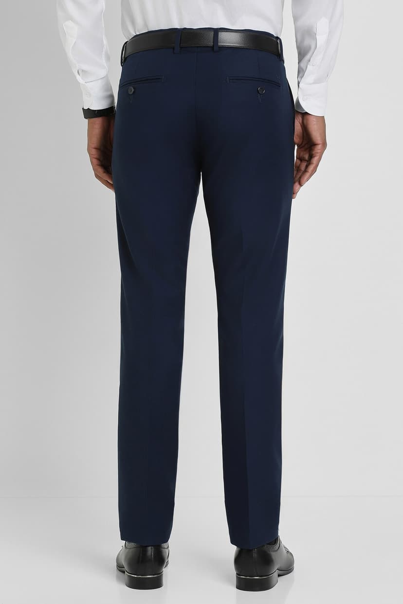 Men Navy Slim Fit Solid Formal Trousers