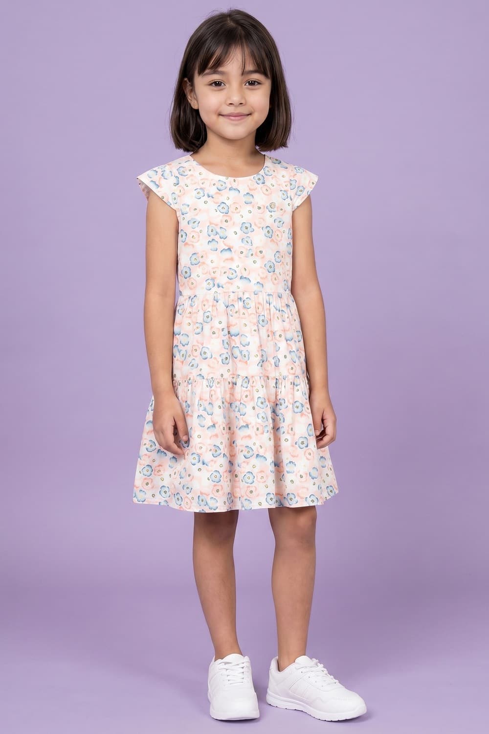 Girls Cream Printed Knee Length Casual Dress | Allen Solly
