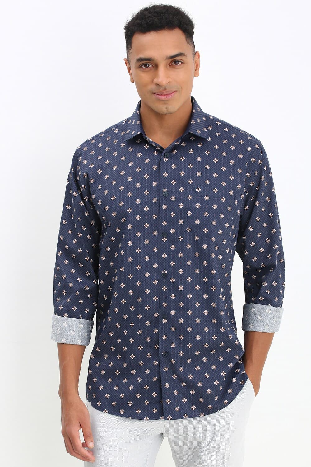 Men Navy Slim Fit Printed Full Sleeves Casual Shirt | Allen Solly