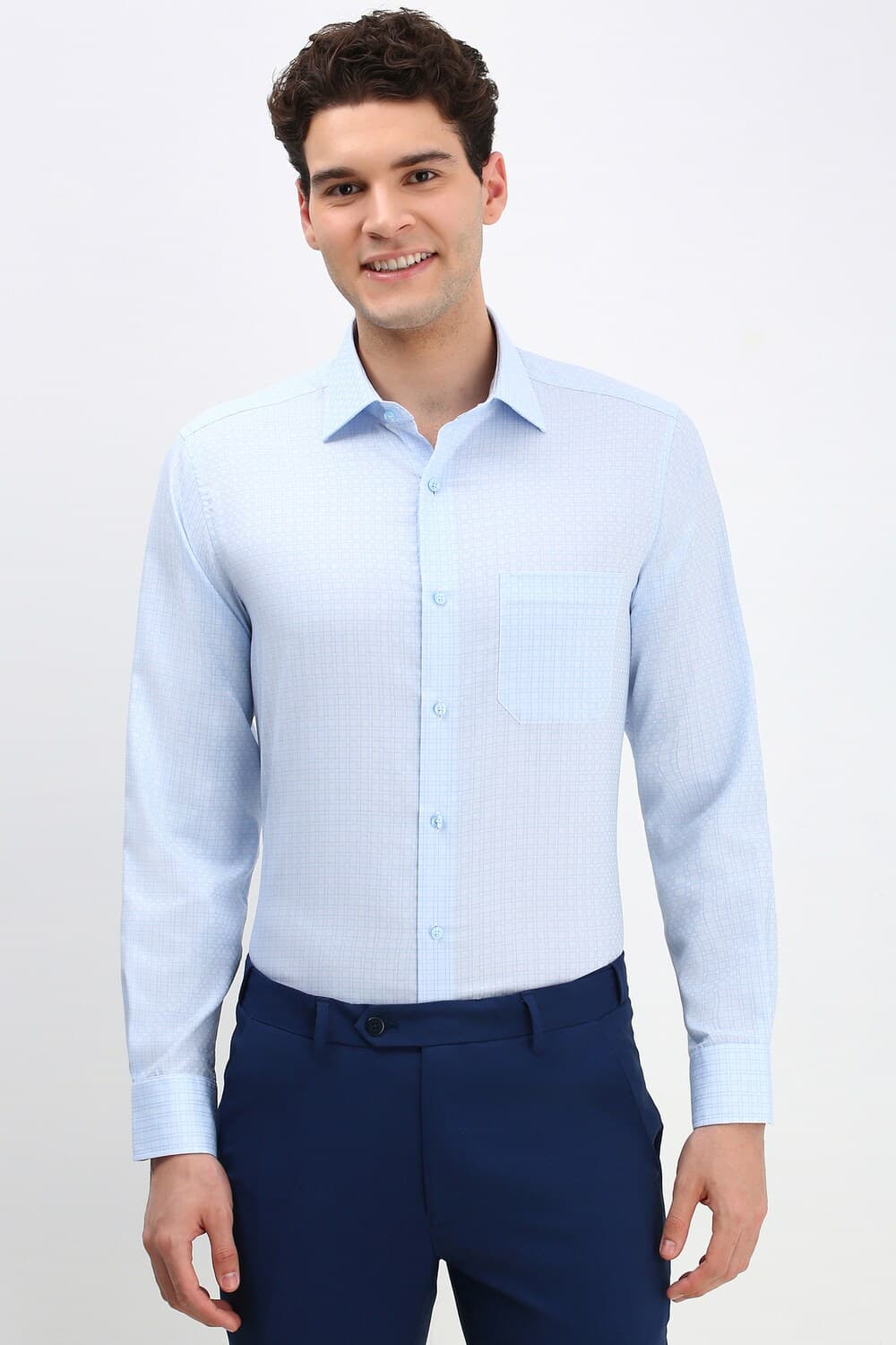 Men Blue Regular Fit Checked Full Sleeves Wrinkle Resistant Formal shirt