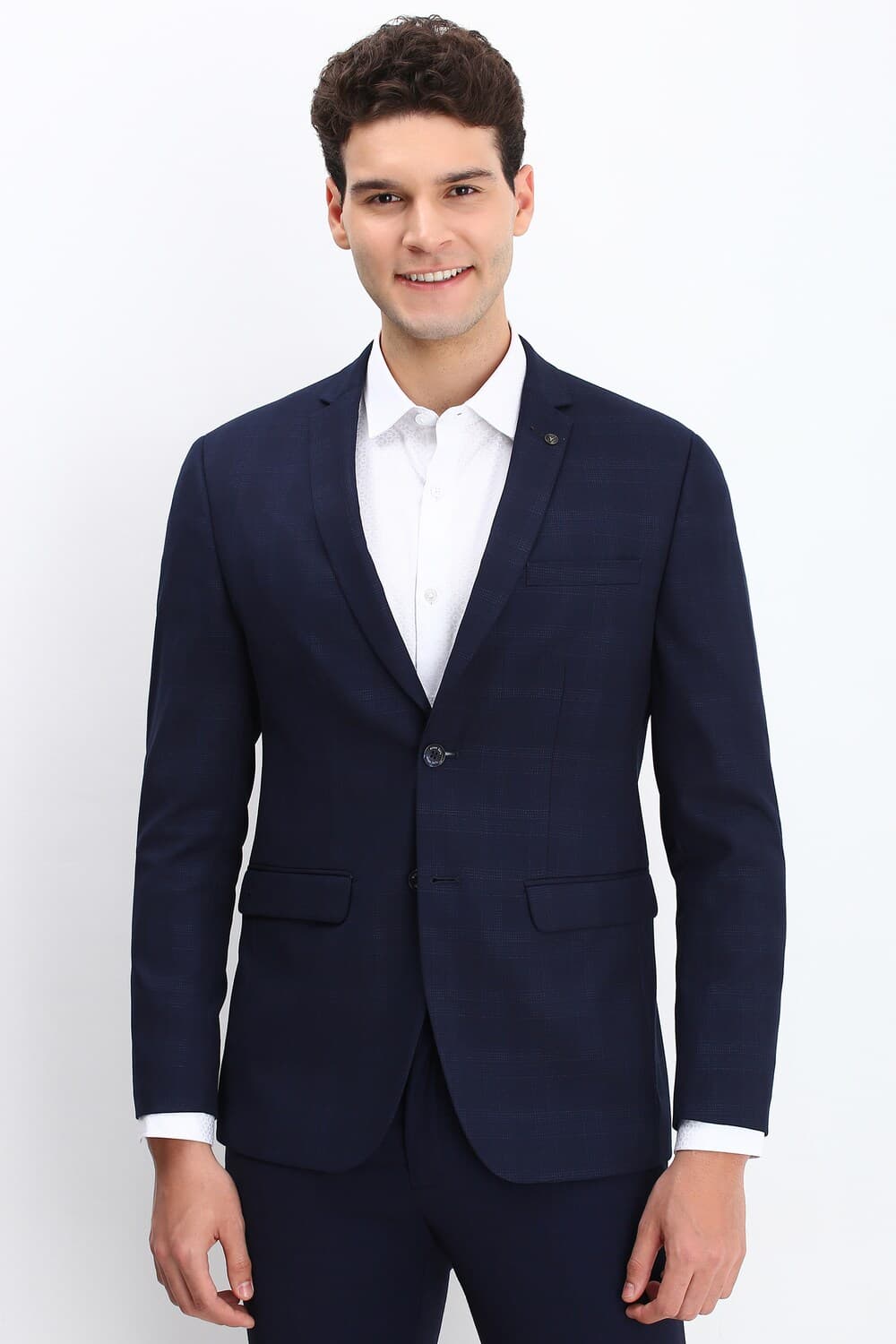 Men Navy Slim Fit Check Casual Blazer | Allen Solly