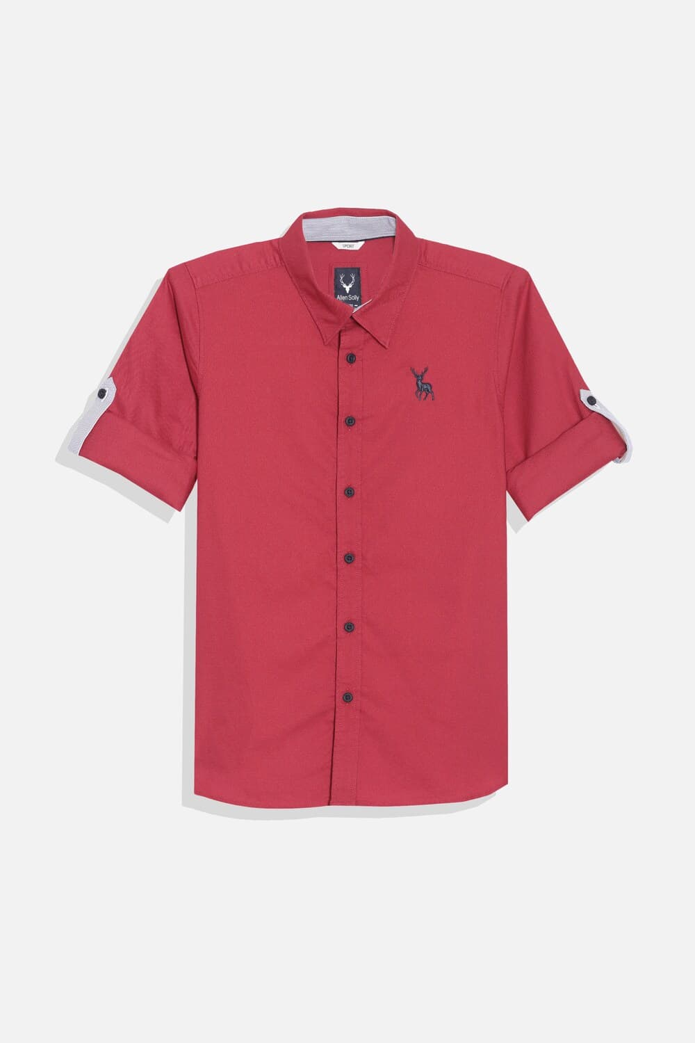 Boys Red Regular Fit Textured Casual Shirt