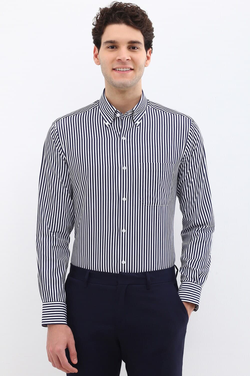 Men White Regular Fit Striped Full Sleeves Wrinkle Resistant Formal shirt