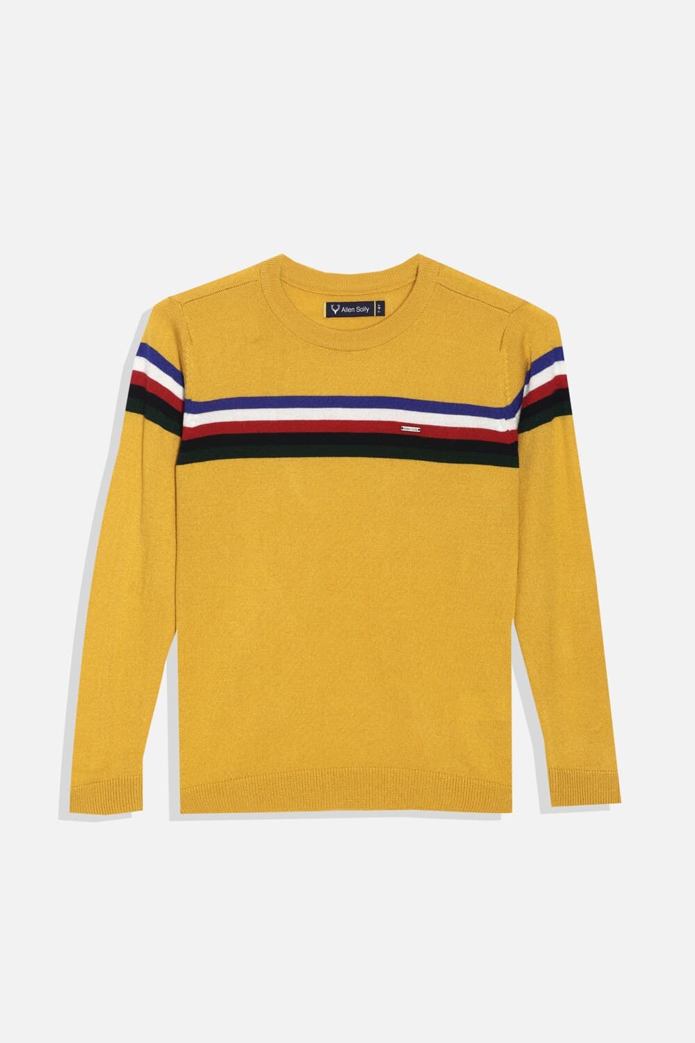Boys Yellow Striped Regular Fit Sweater