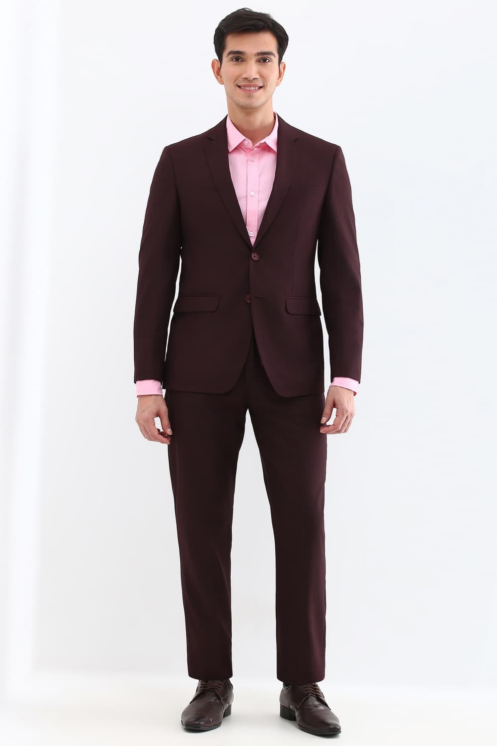 Men Maroon Slim Fit Solid Formal Two Piece Suit | Allen Solly