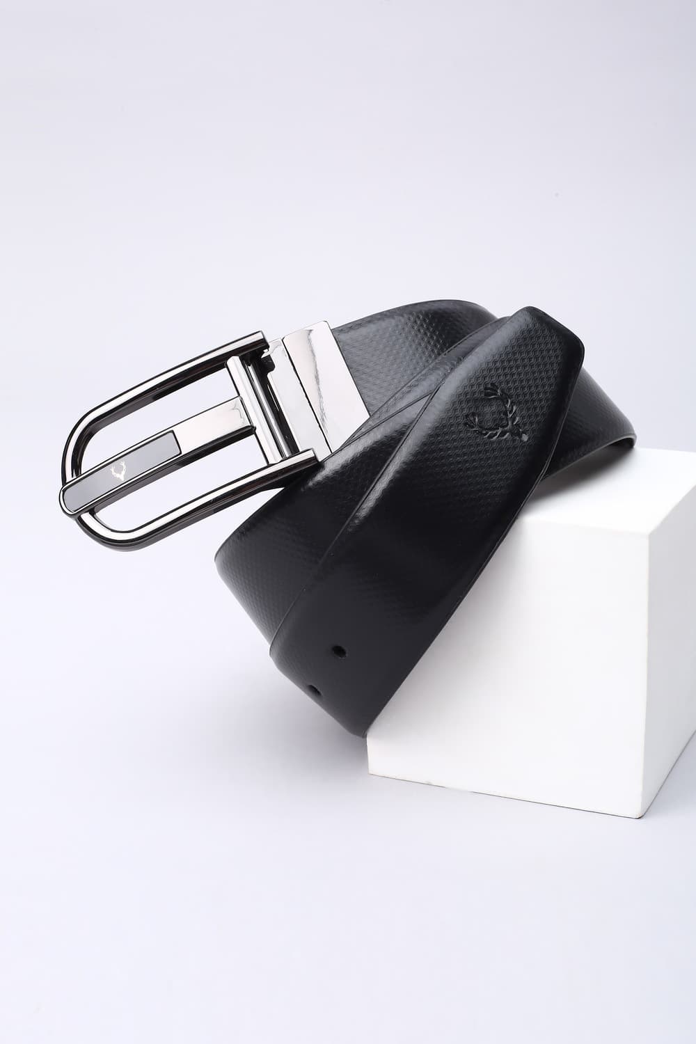 Men Black Textured Casual Belt