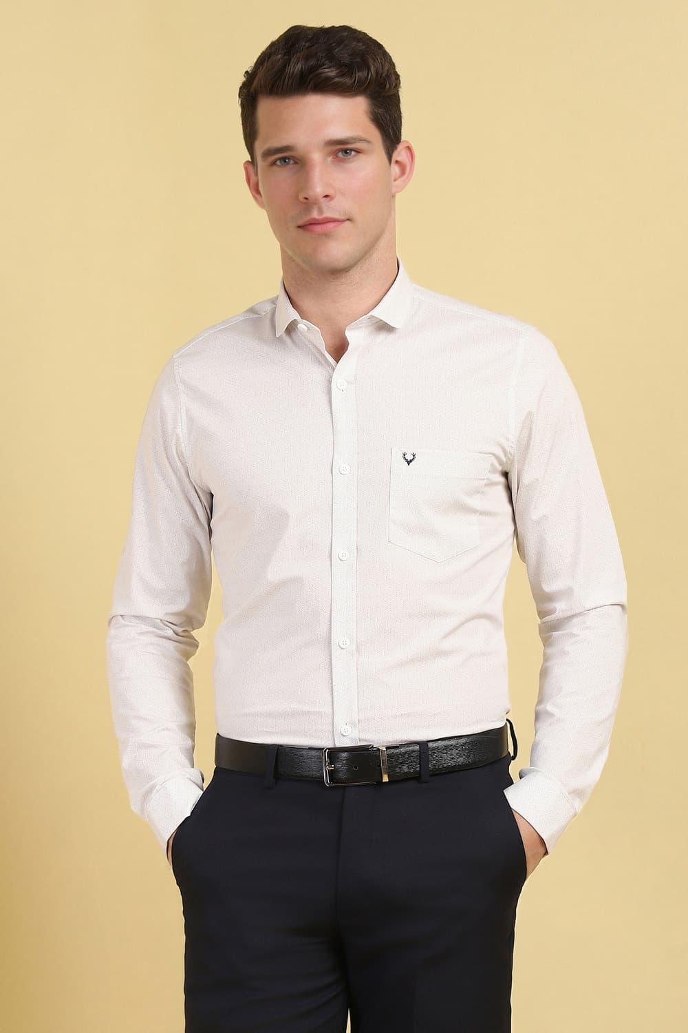 Men White Super Slim Fit Printed Full Sleeves Formal Shirt | Allen Solly