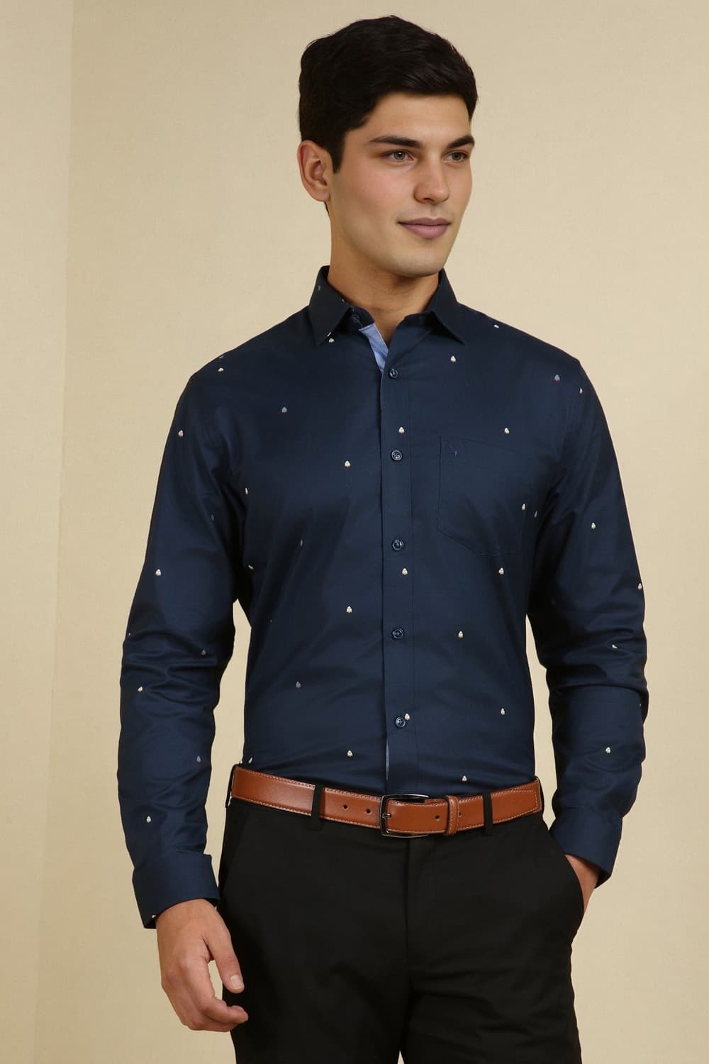 Men Navy Regular Fit Printed Full Sleeves Formal Shirt | Allen Solly