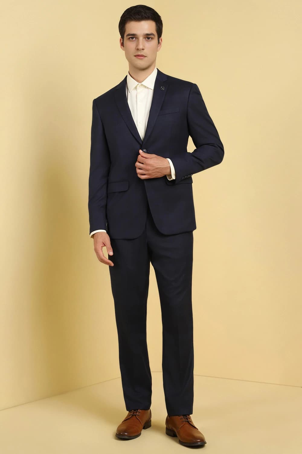 Men Navy Slim Fit Textured Formal Two Piece Suit | Allen Solly Men Navy Slim Fit Textured Formal Two Piece Suit | Allen Solly