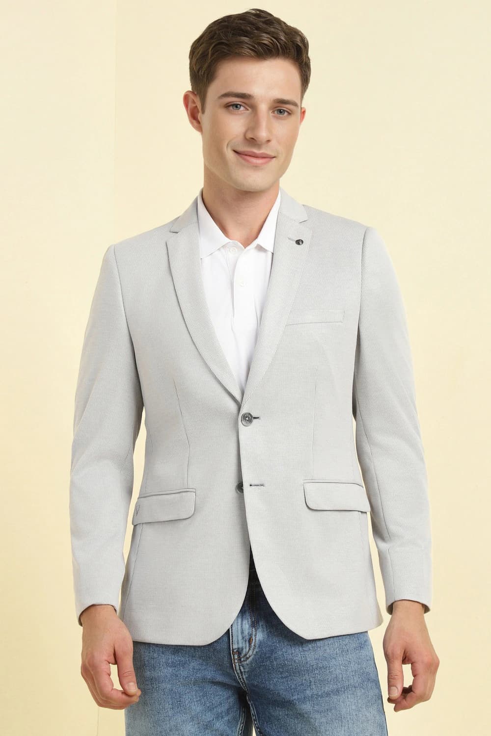 Men Grey Slim Fit Striped Casual Blazer | Allen Solly
