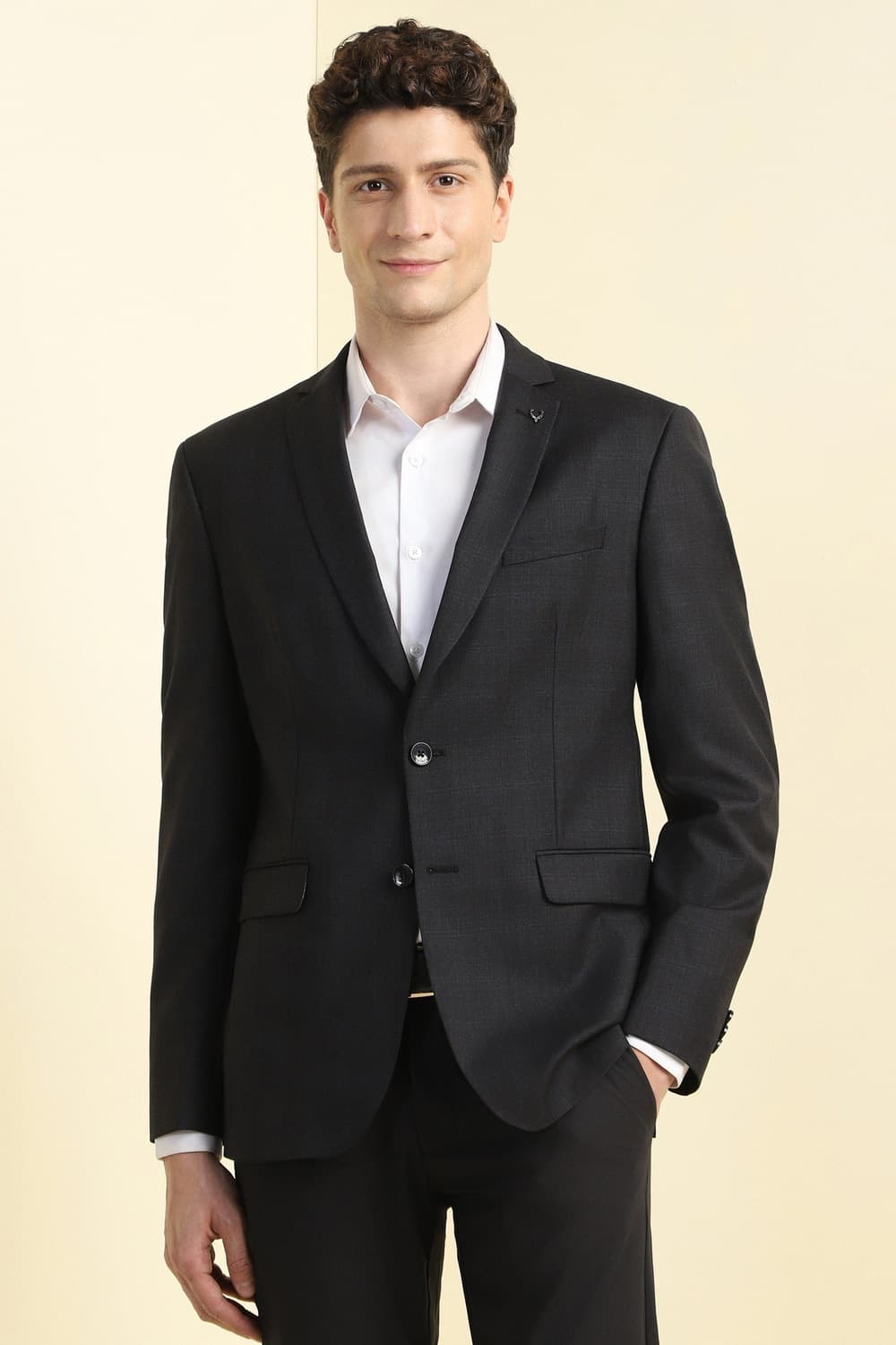 Men Black Super Slim Fit Textured Formal Blazer