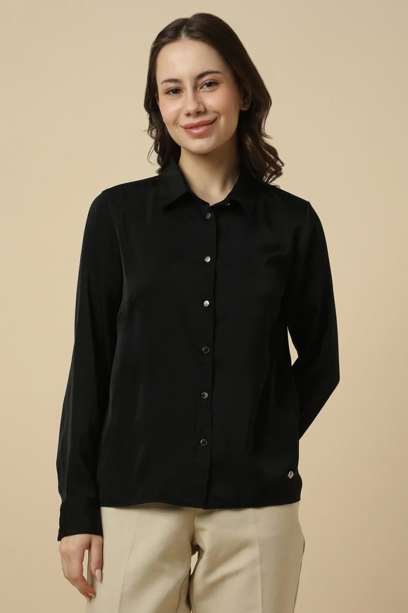 Women Black Solid Long Sleeves Shirt