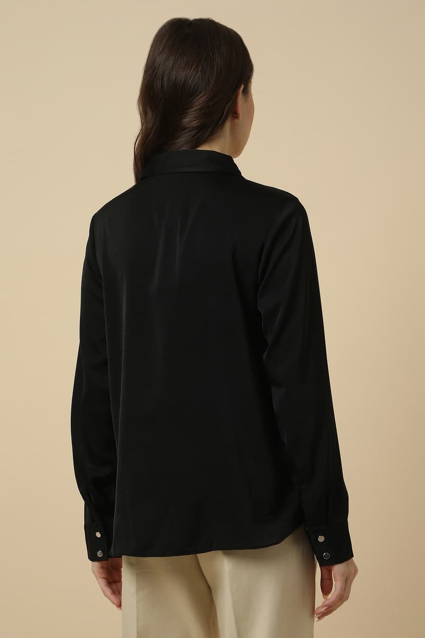 Women Black Solid Long Sleeves Shirt