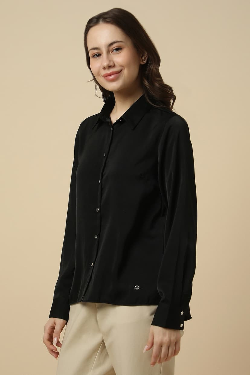 Women Black Solid Long Sleeves Shirt