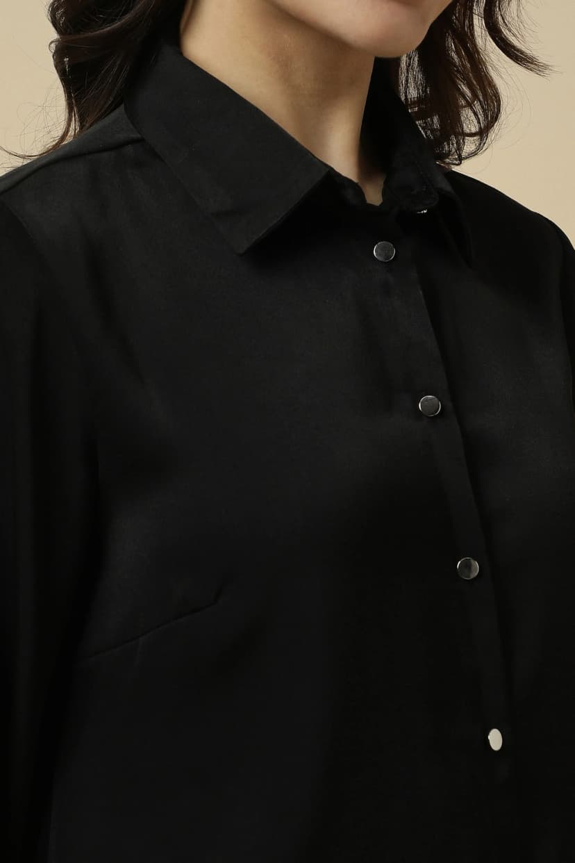 Women Black Solid Long Sleeves Shirt