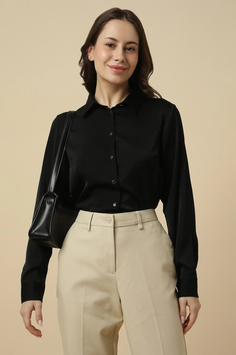 Women Black Solid Long Sleeves Shirt