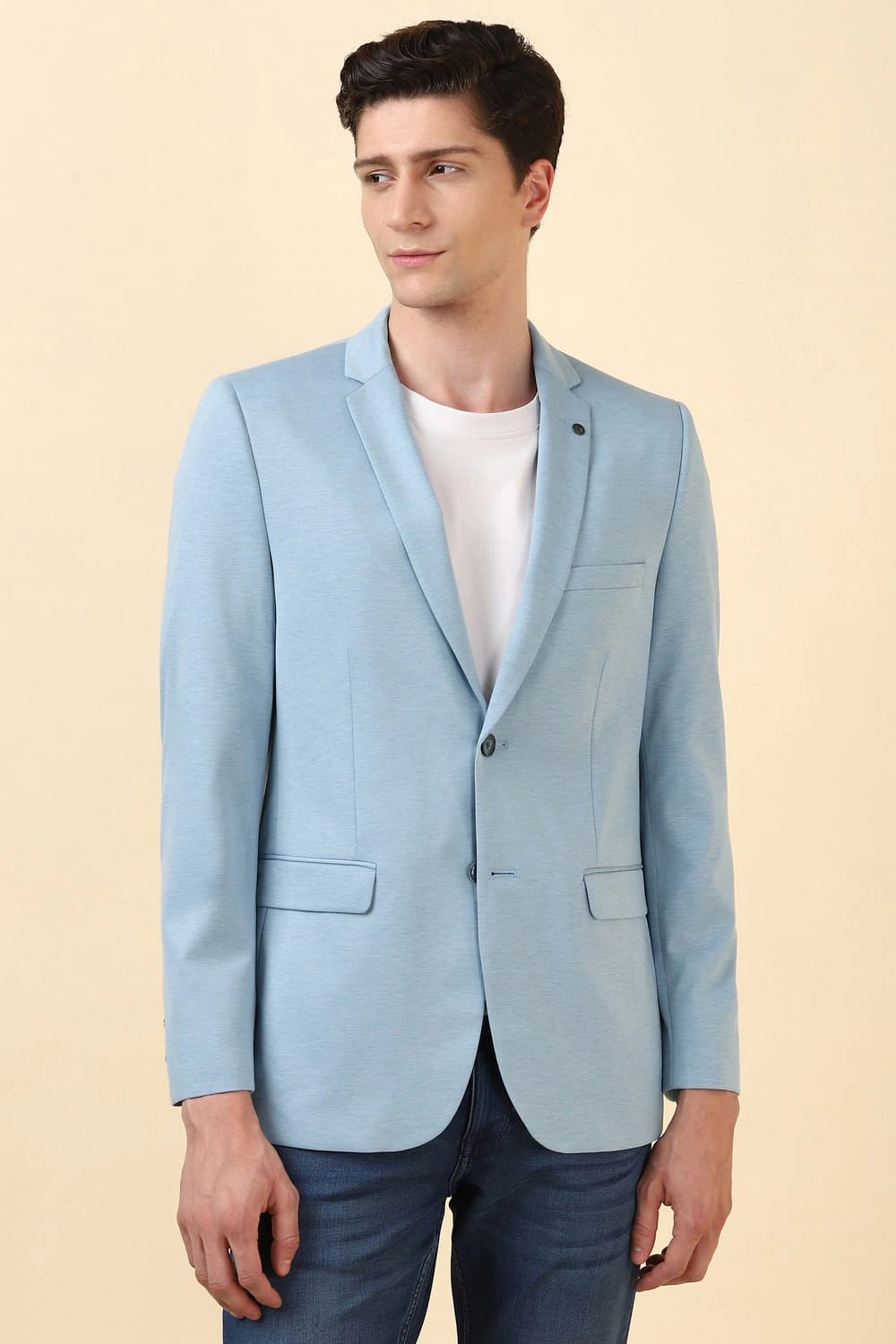Men Blue Textured Casual Blazer | Allen Solly Men Blue Textured Casual Blazer | Allen Solly