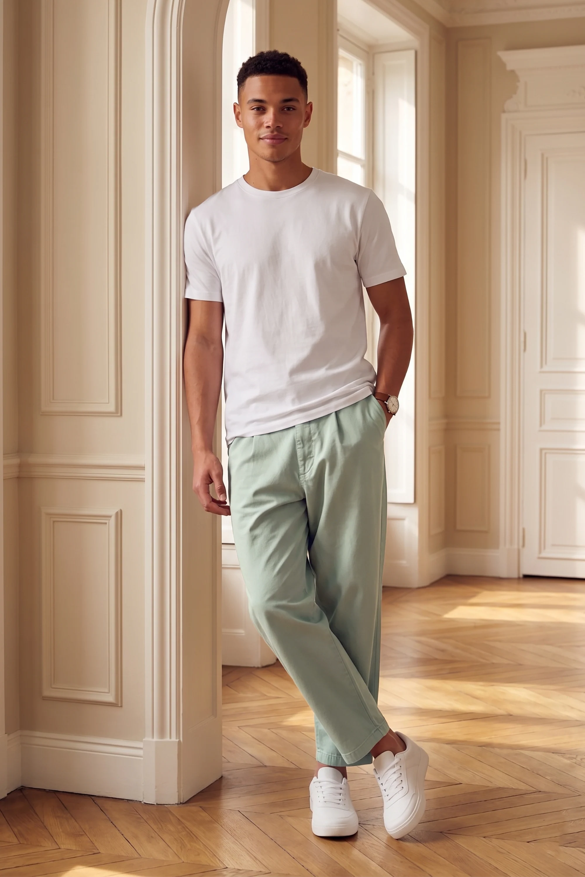 Men Green Solid Casual Pull-Up Pants | Allen Solly