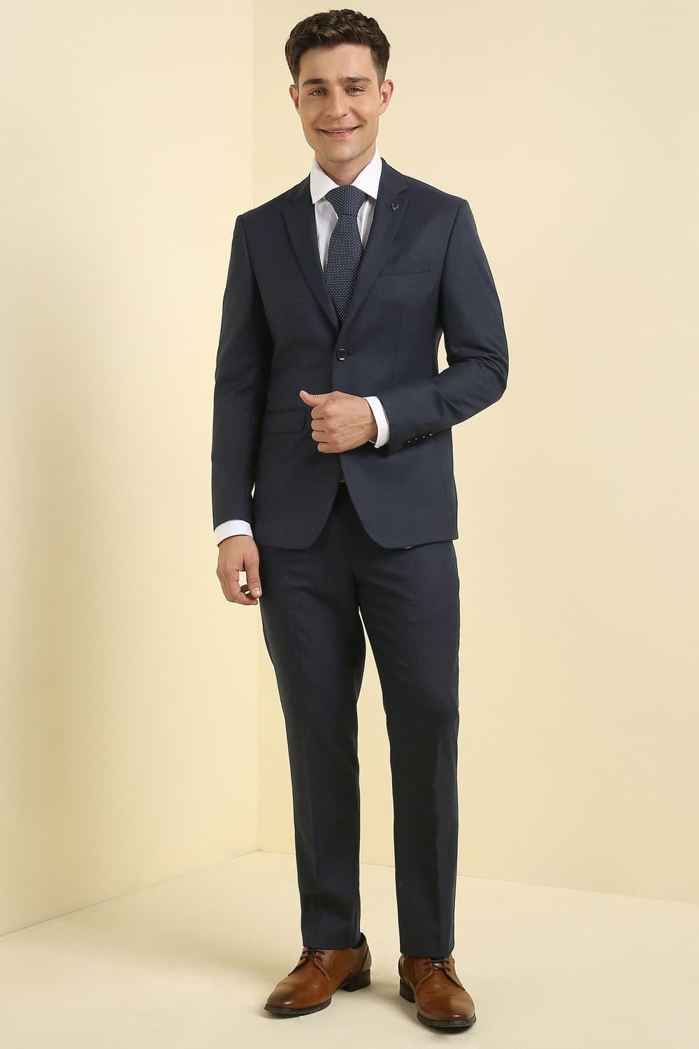 Men Navy Solid Formal Two Piece Suit