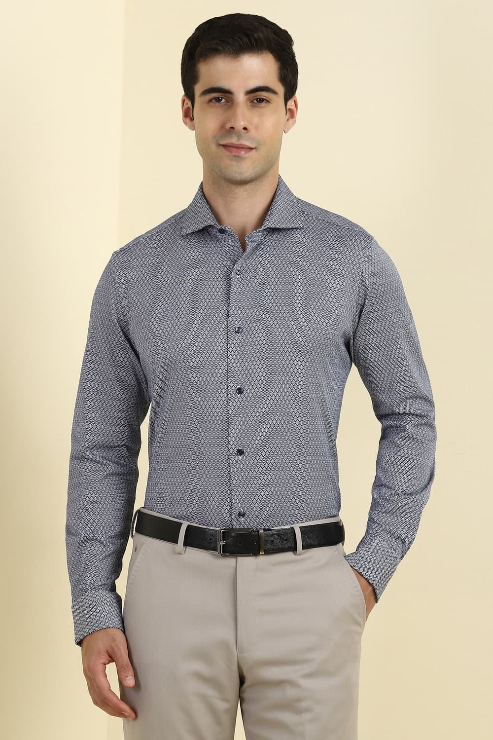 Men Navy Printed Full Sleeves Wrinkle Resistant Formal shirt | Allen Solly