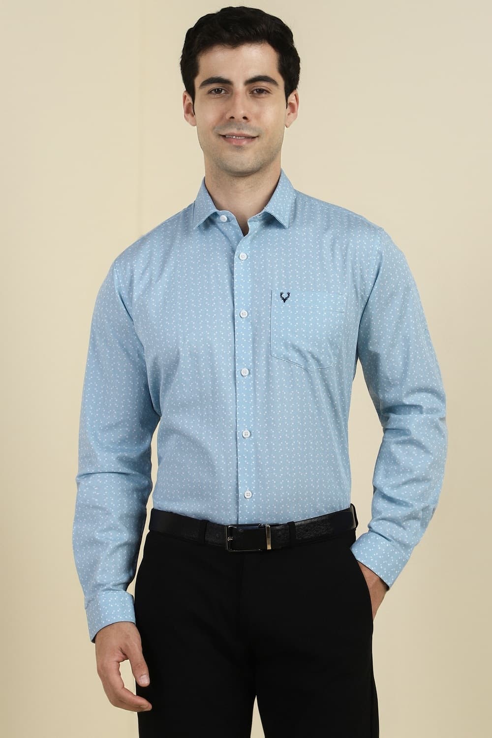 Men Light Blue Printed Full Sleeves Formal Shirt | Allen Solly