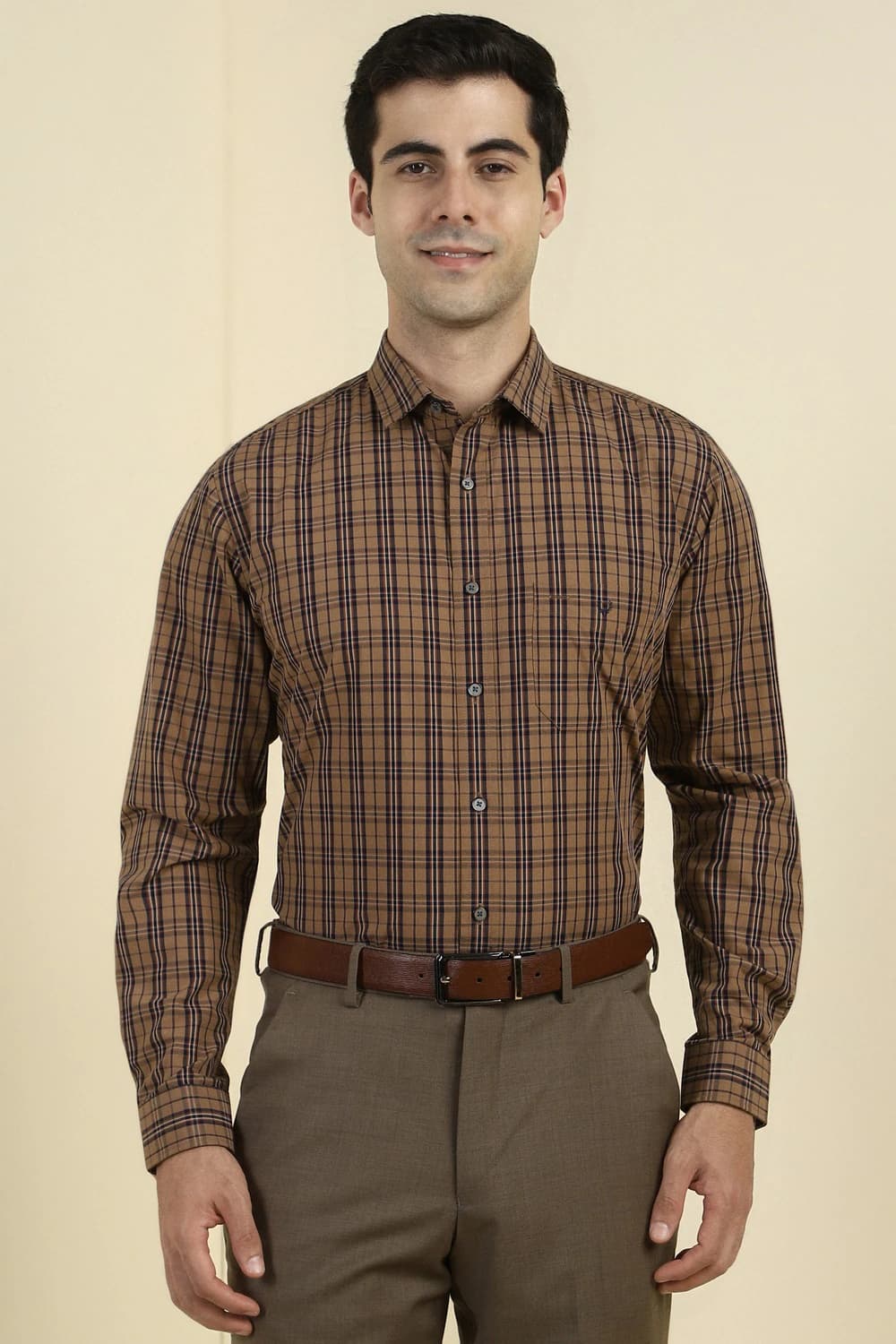 Men Brown Checked Full Sleeves Formal Shirt | Allen Solly Men Brown Checked Full Sleeves Formal Shirt | Allen Solly