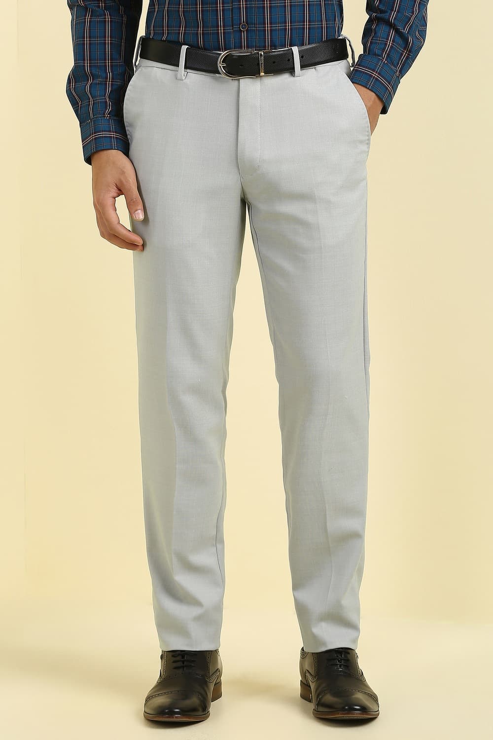 Men Grey Textured Formal Trousers