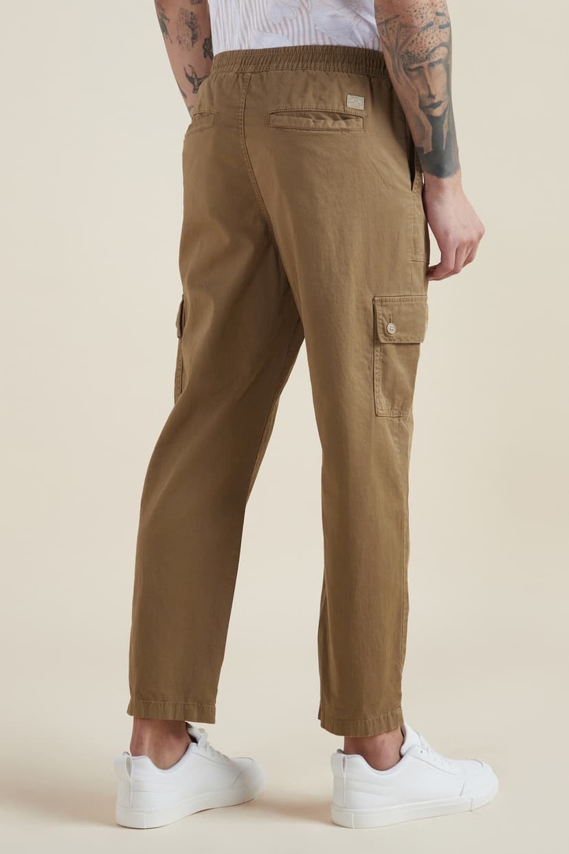 Men Khaki Solid Casual Cargo Pants