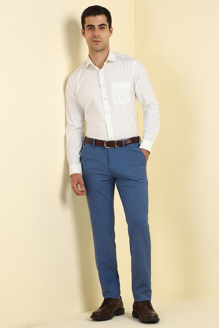 Men Blue Textured Formal Trousers
