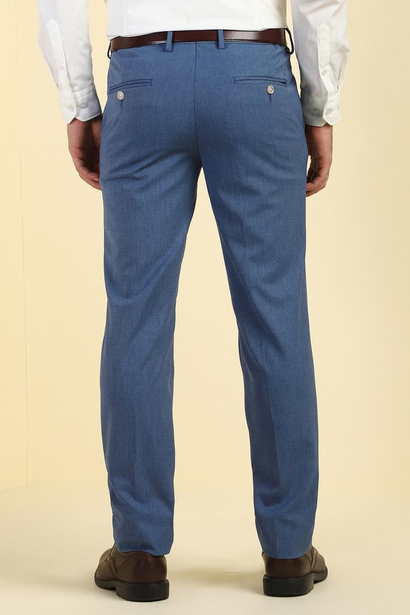 Men Blue Textured Formal Trousers