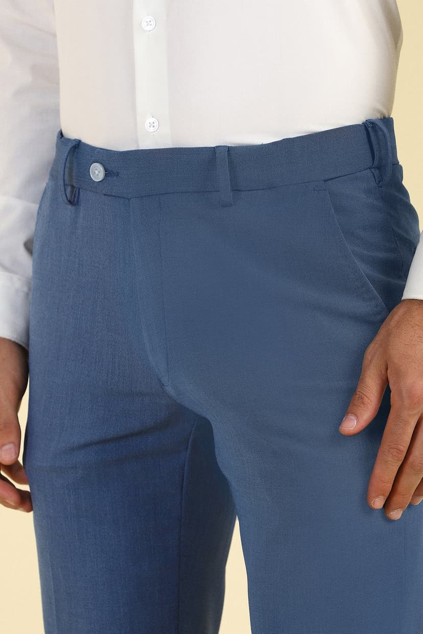 Men Blue Textured Formal Trousers