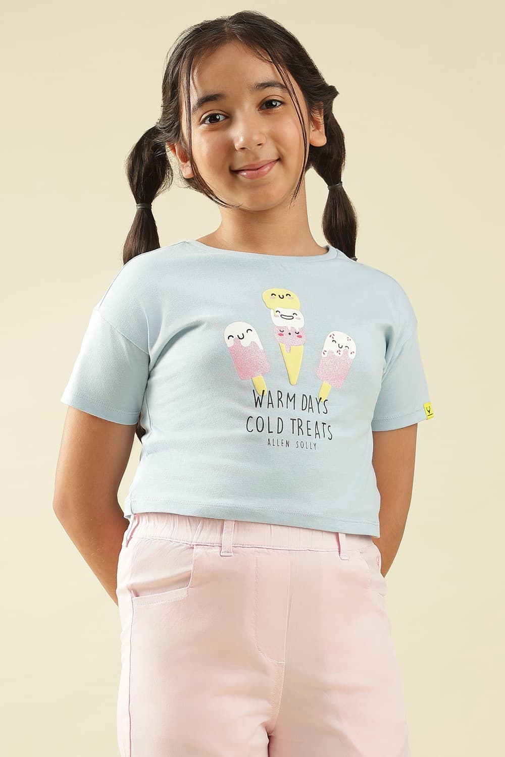 Girls Light Blue Graphic Print Casual T-shirt