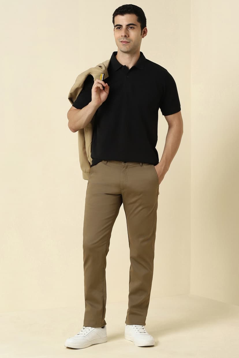 Men Khaki Textured Casual Trousers