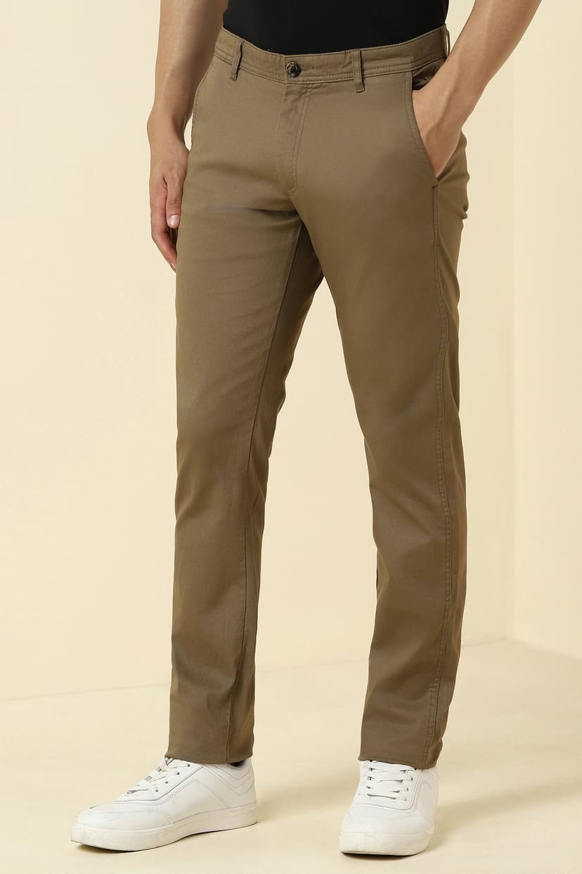 Men Khaki Textured Casual Trousers