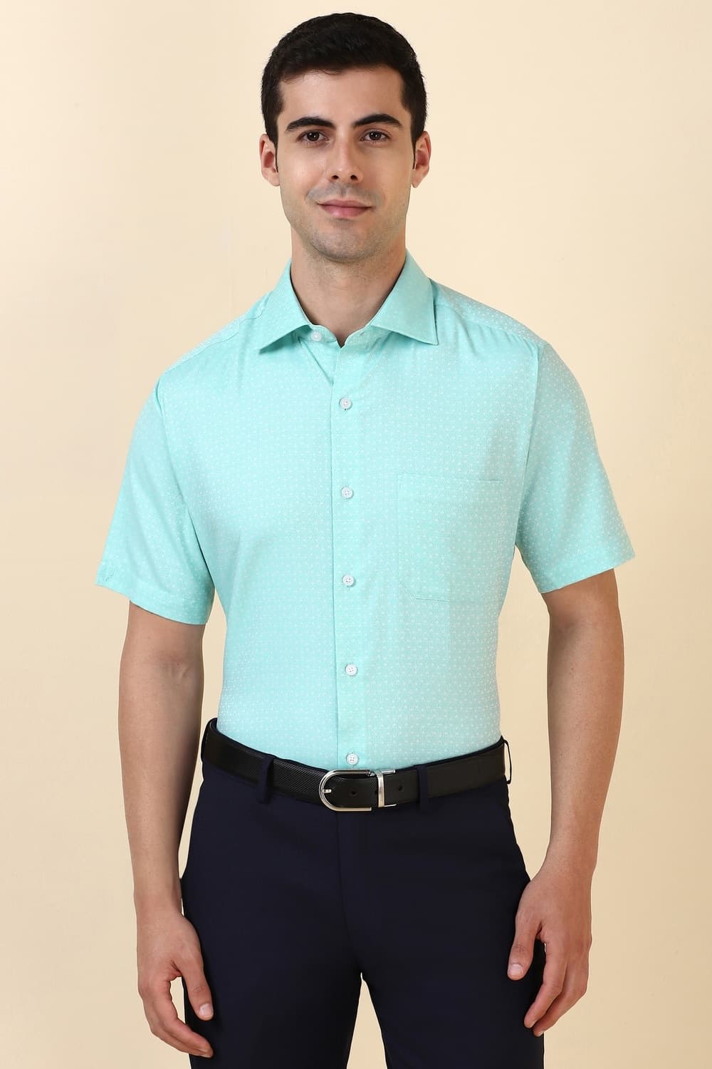 Men Light Blue Printed Half Sleeves Wrinkle Resistant Formal shirt | Allen Solly