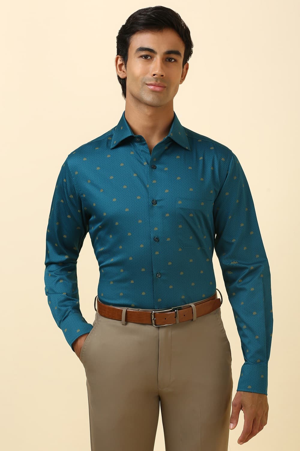 Men Blue Print Full Sleeves Wrinkle Resistant Formal shirt
