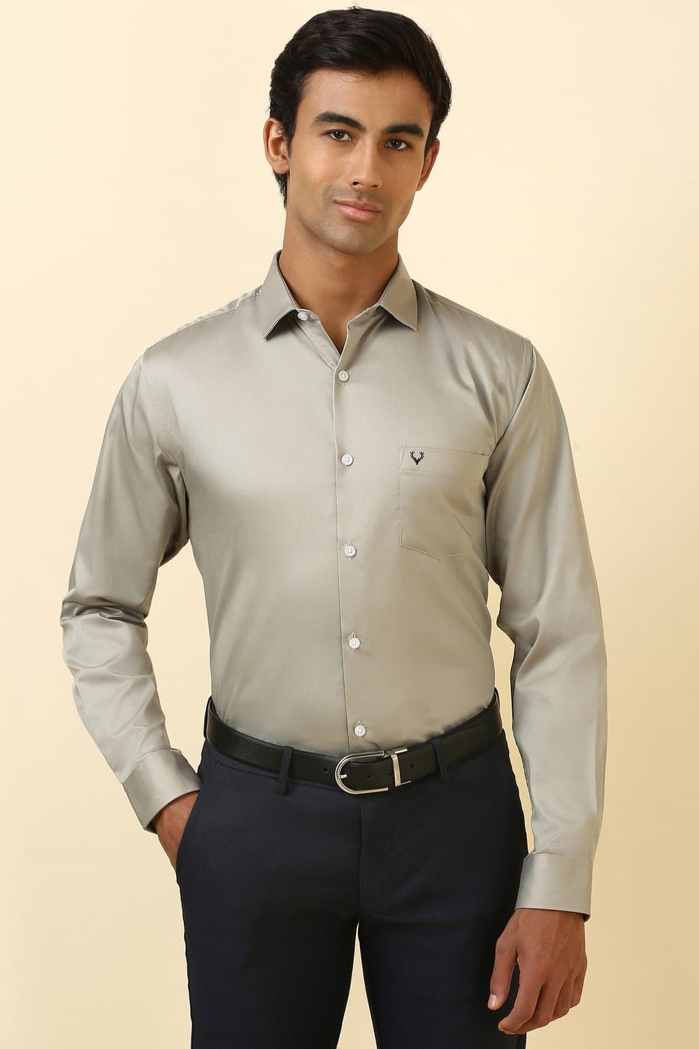 Men Grey Solid Full Sleeves Formal Shirt | Allen Solly