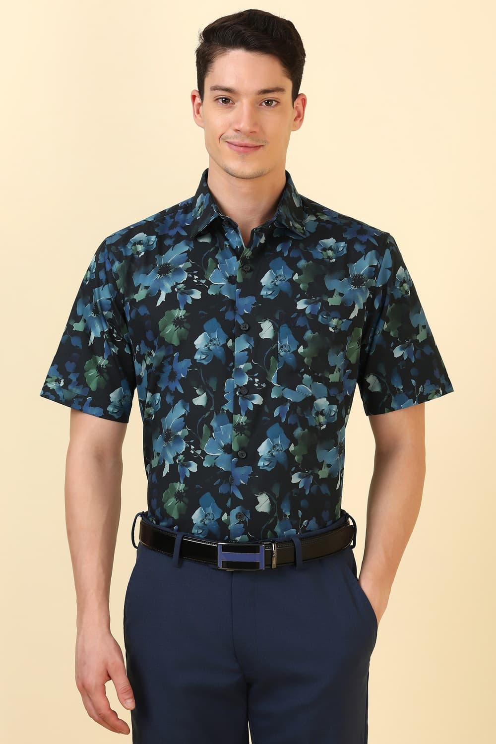 Men Black Print Half Sleeves Formal Shirt | Allen Solly