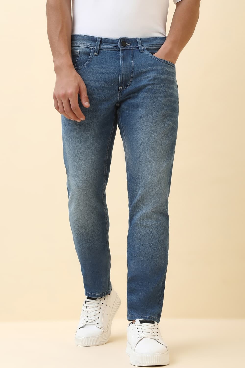 Men Blue Mid Wash Jeans | Allen Solly