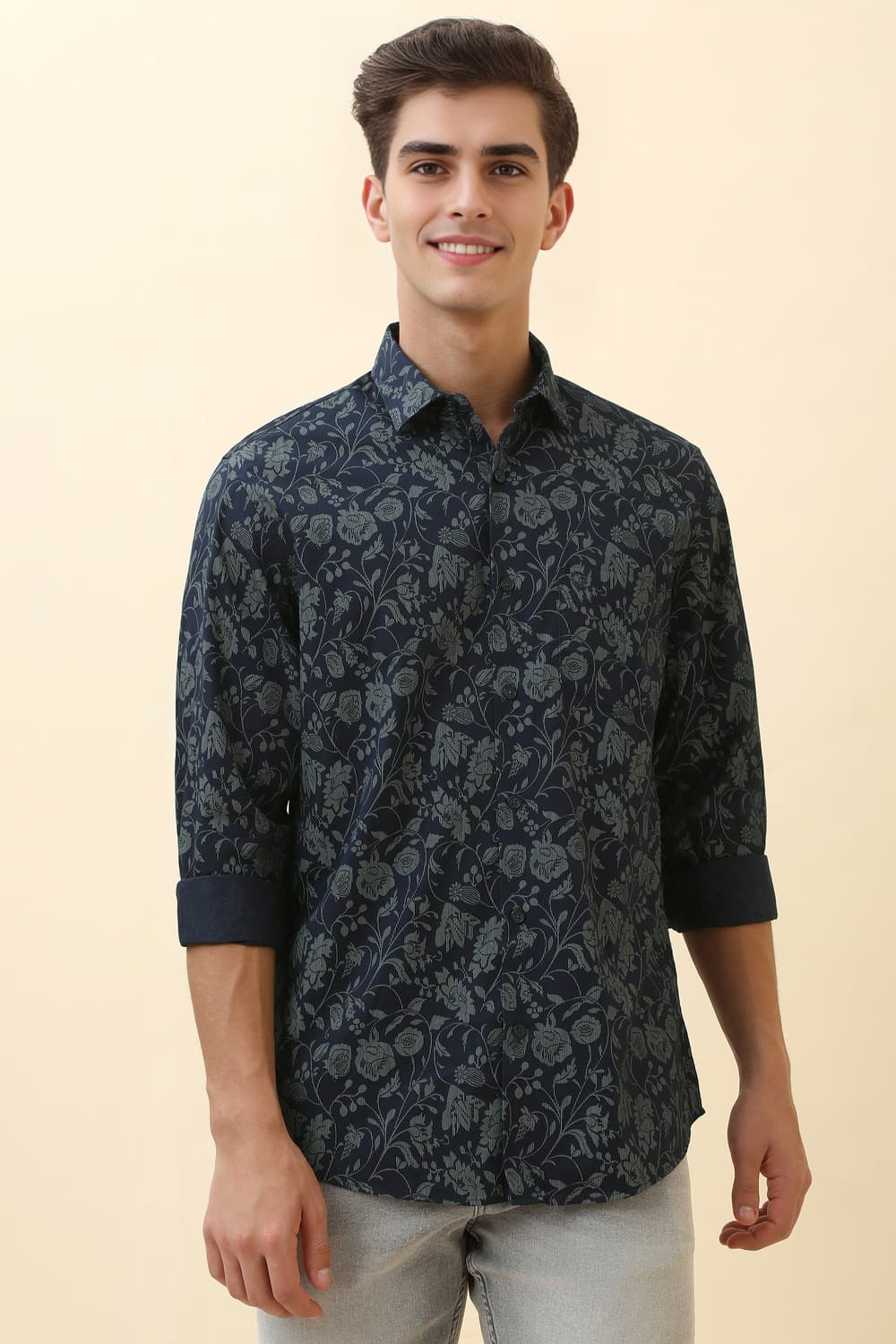 Men Navy Slim Fit Print Full Sleeves Casual Shirt | Allen Solly