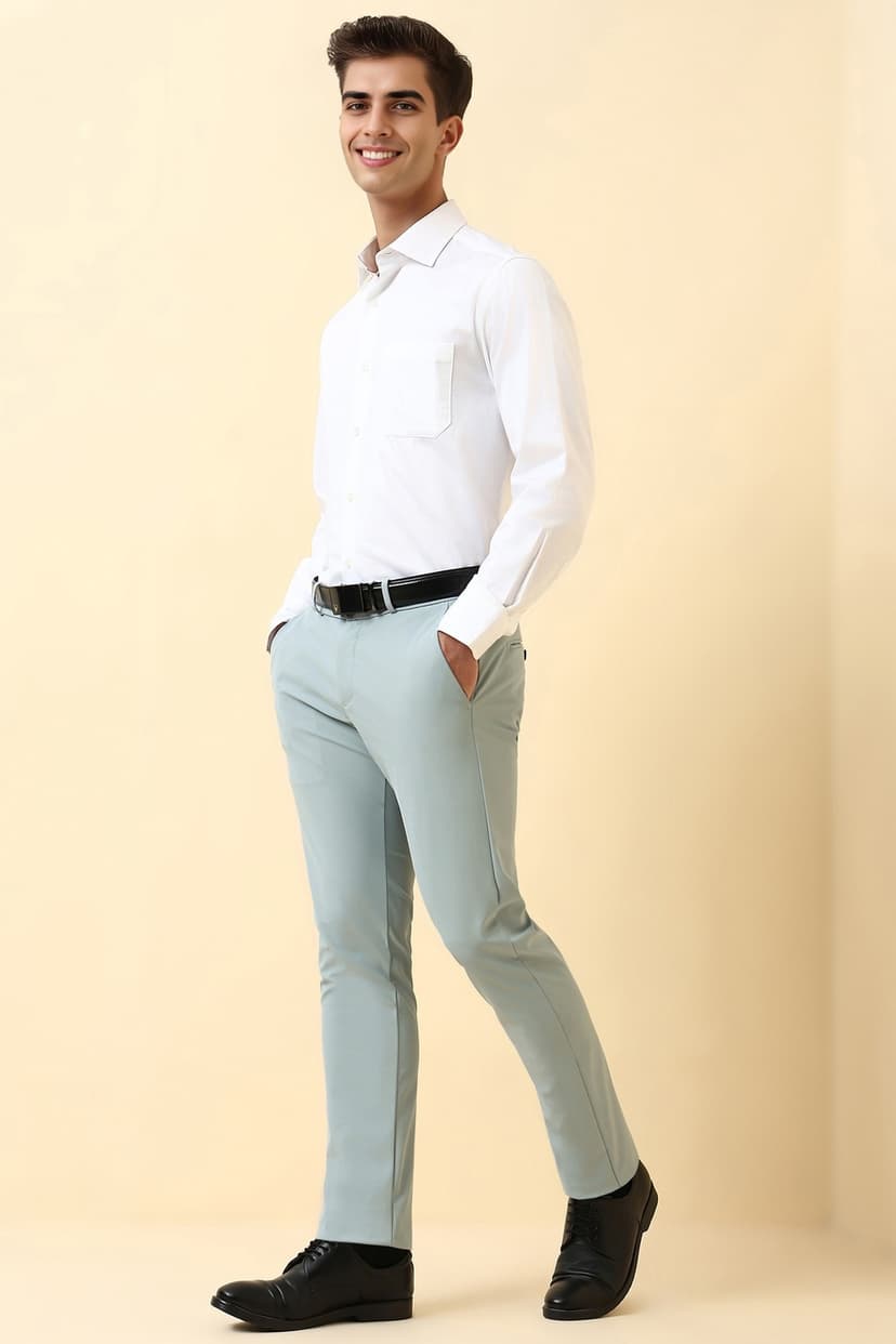 Men Light Blue Solid Formal Trousers