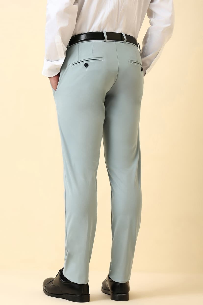 Men Light Blue Solid Formal Trousers