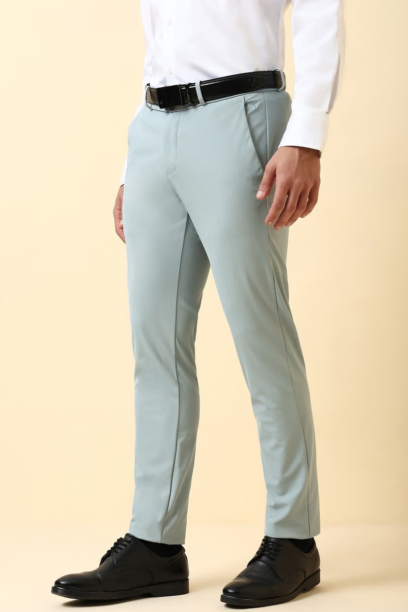 Men Light Blue Solid Formal Trousers