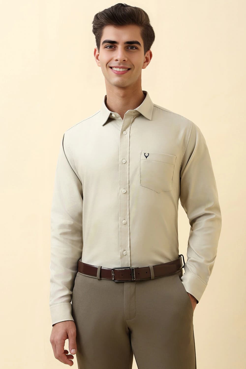 Men Beige Solid Full Sleeves Formal Shirt | Allen Solly