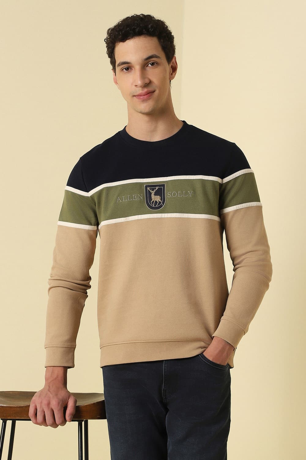 Men Multi Crew Neck Full Sleeves Casual Sweatshirt