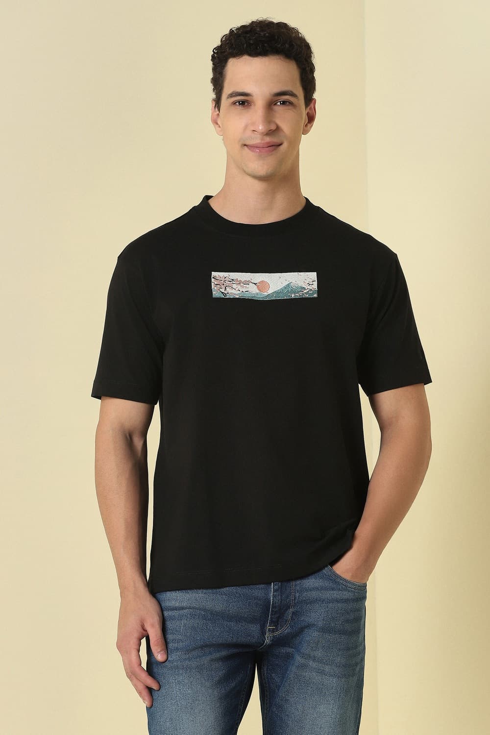 Men Black Graphic Print Crew Neck T-shirt | Allen Solly