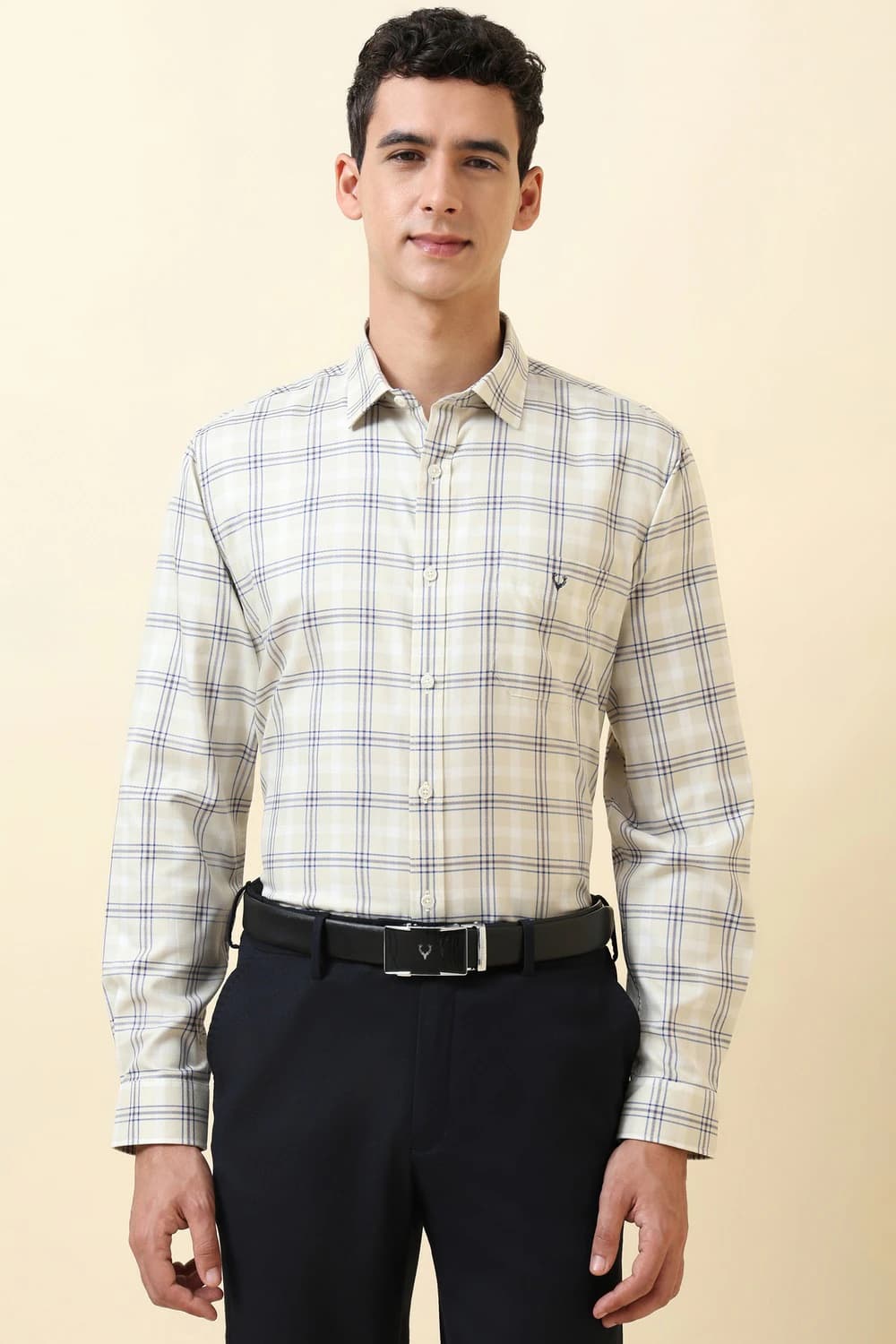 Men Beige Check Full Sleeves Formal Shirt | Allen Solly