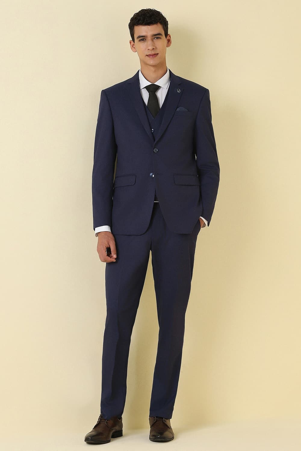 Men Navy Solid Formal Three Piece Suit | Allen Solly